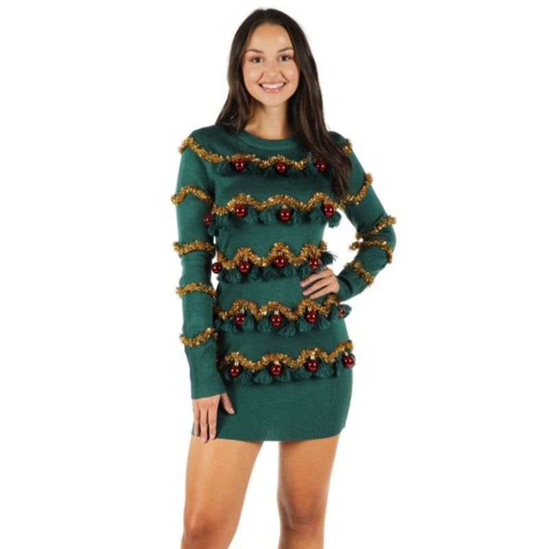 Tipsy Elves - Womens Tinsel Tree Christmas Sweater Dress