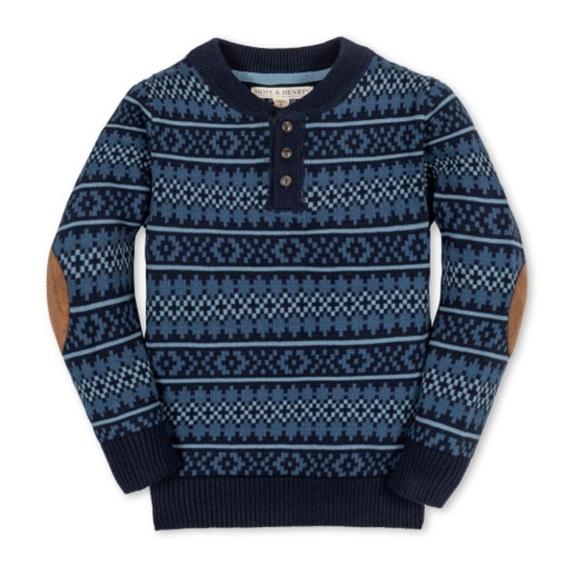 Hope & Henry - Boys Organic Sweater Henley with Elbow Patches
