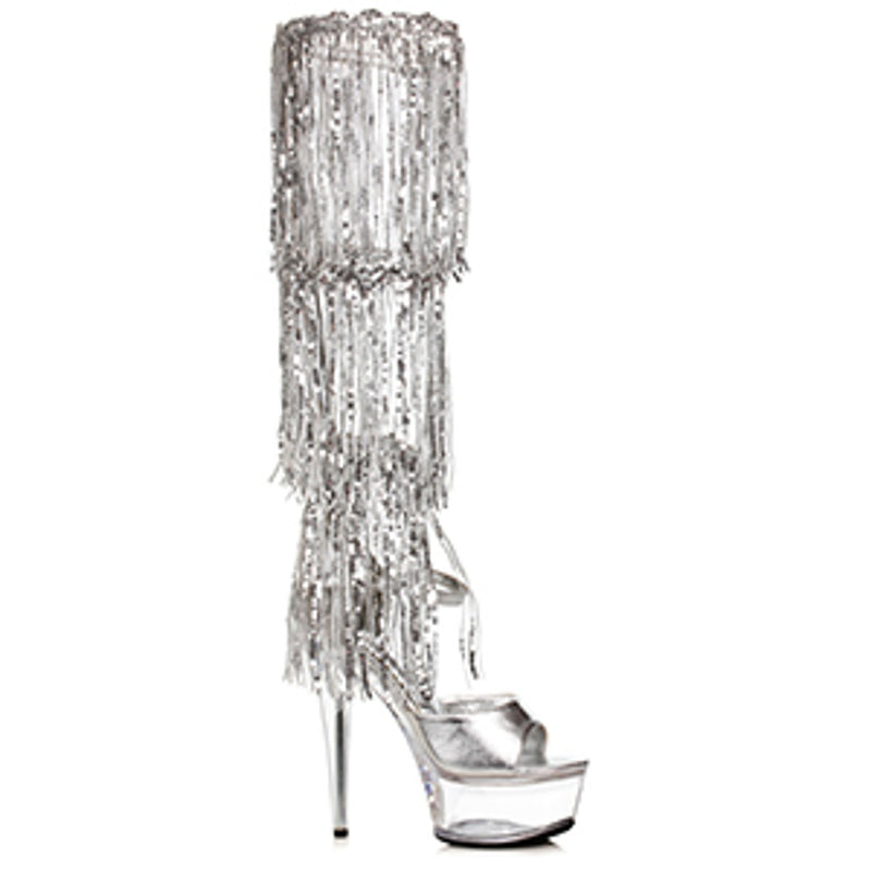 Ellie Shoes - 6" Stiletto Sandal with Knee High Metallic Fringe