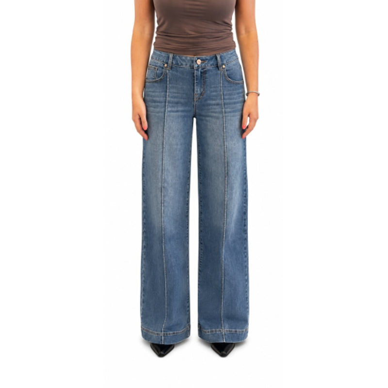 1822 Denim - Womens 28" Petite Pintuck Wide Leg Jean