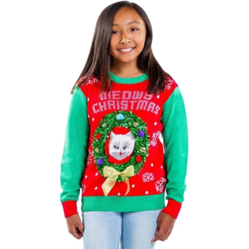 Tipsy Elves - Girls Boys / Girls Cat in Wreath Sweater