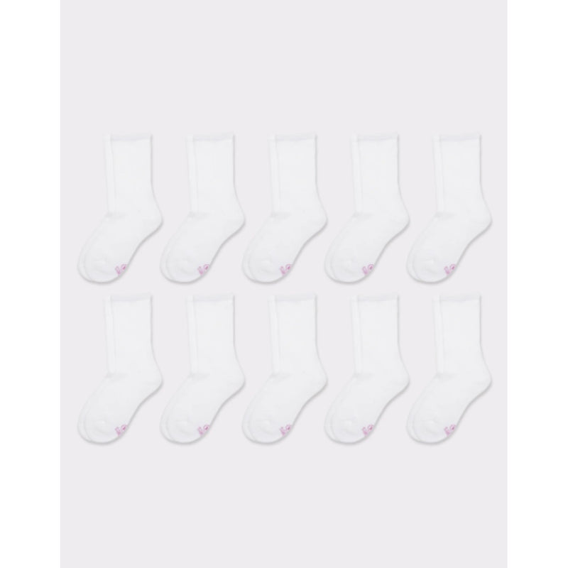 Hanes - Girls Uniform Crew Socks White 10-Pairs