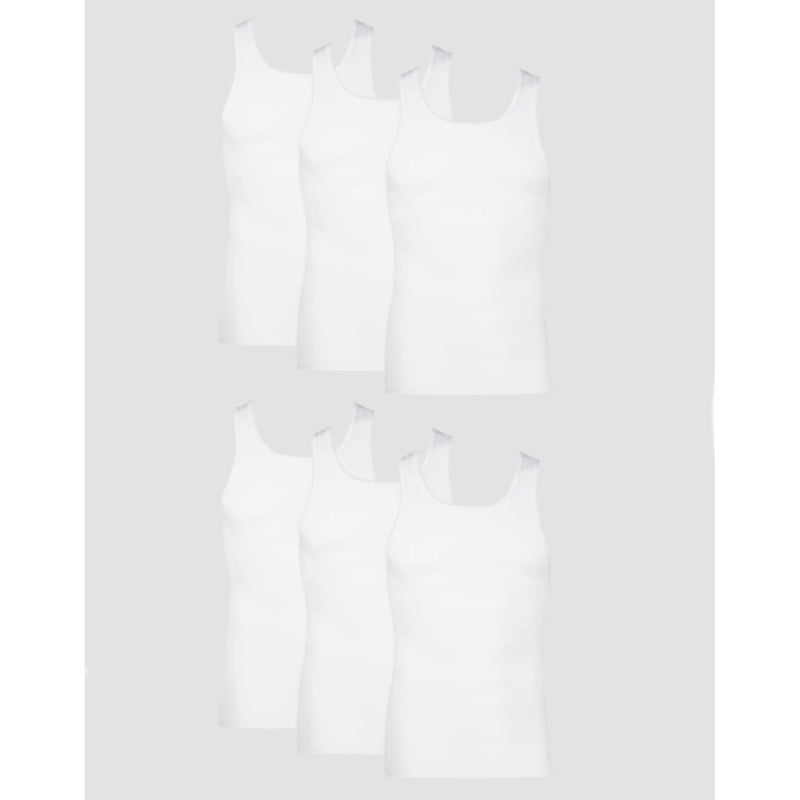 Hanes - Mens Cotton Tank Undershirt Moisture-Wicking White 6-Pack
