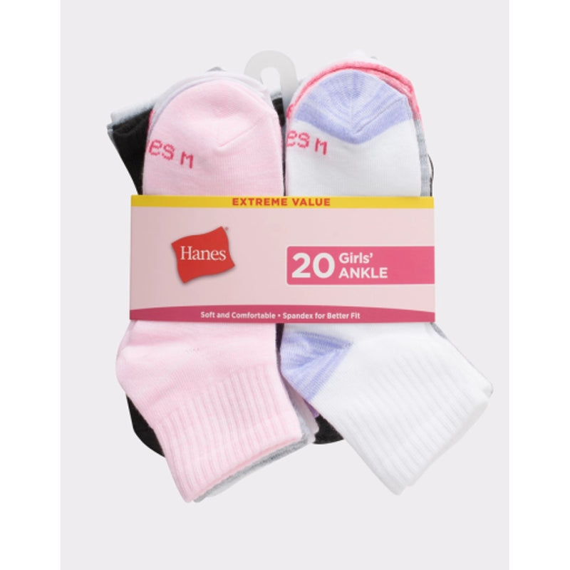 Hanes - Girls Ankle Socks, Super Value Pack, 20-Pairs