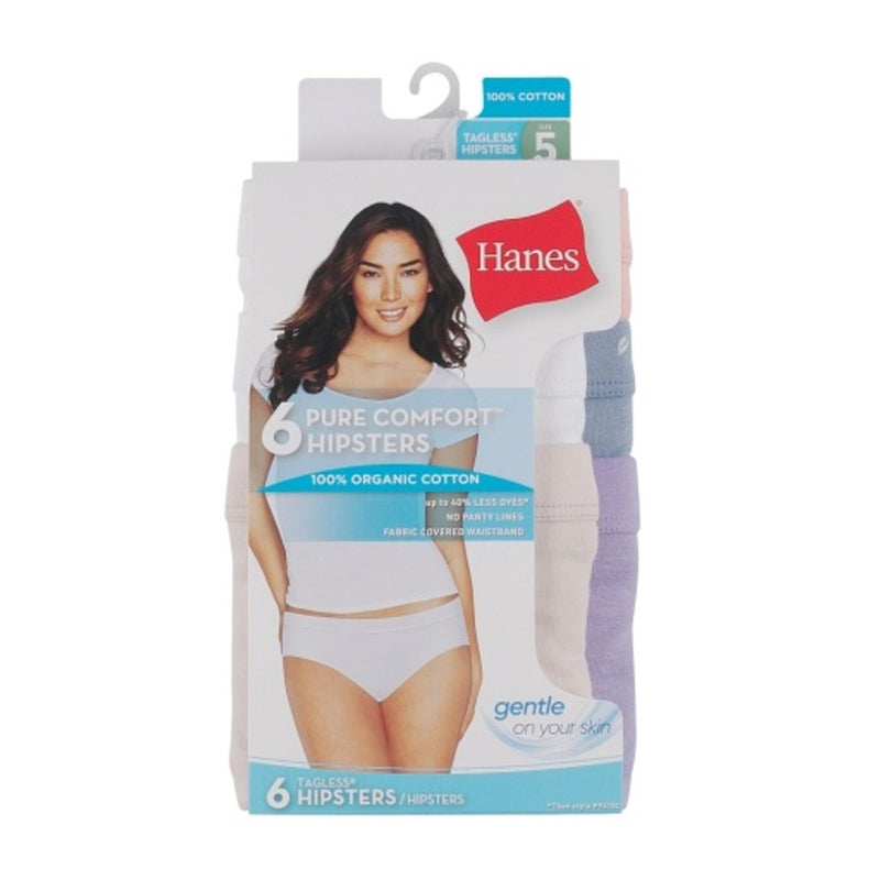 Hanes - Womens Pure Comfort Hipster Underwear Organic Cotton 6-Pack