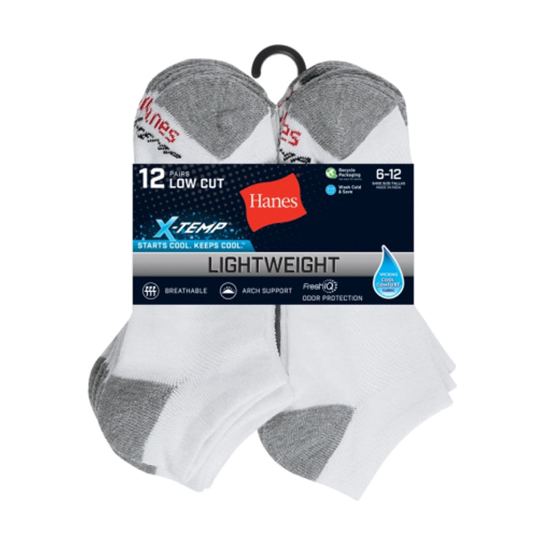 Hanes - Mens X-Temp Mens Lightweight Low Cut Socks Shoe Sizes 6-12 12-Pairs
