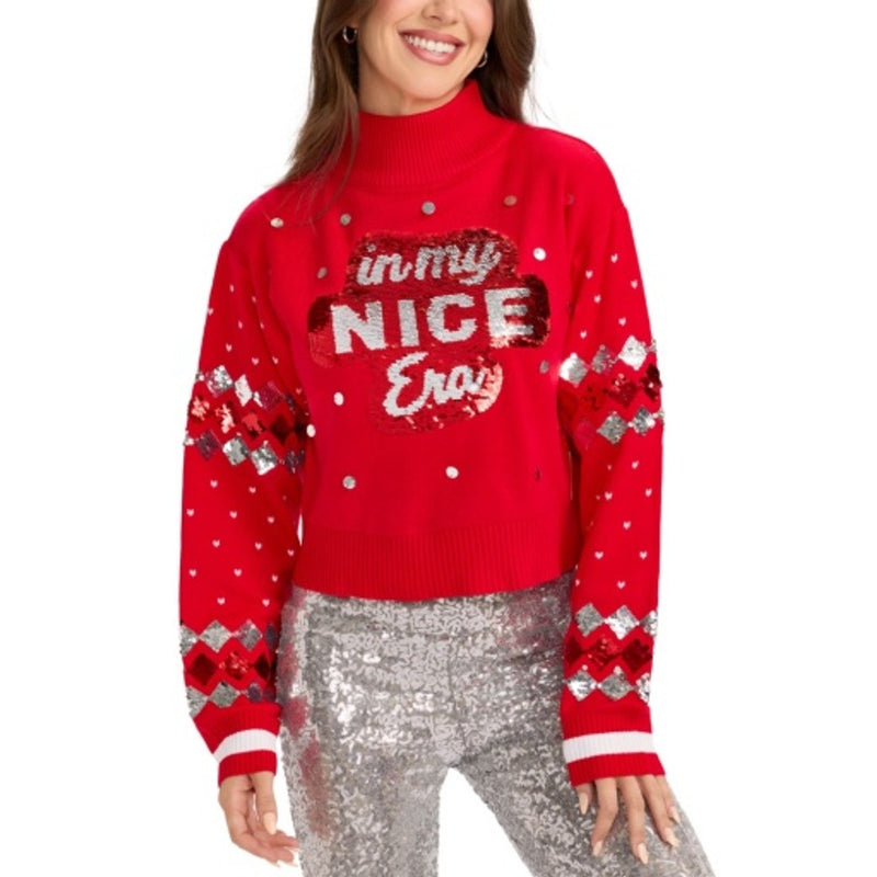 Tipsy Elves - Womens Nice Era Turtleneck Cropped Christmas Sweater
