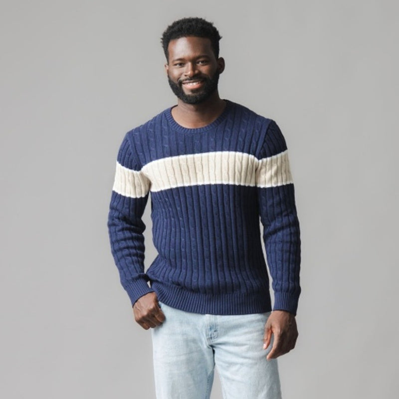 Hope & Henry - Mens Organic Crew Neck Cable Sweater