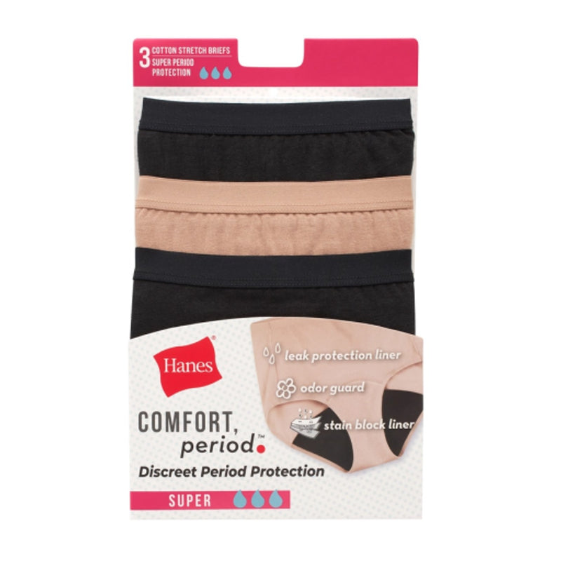 Hanes - Womens Comfort Period. Womens Brief Period Underwear Super Leaks 3-Pack