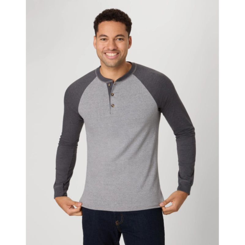 Hanes - Mens Beefy-T Mens Long Sleeve Colorblock Henley