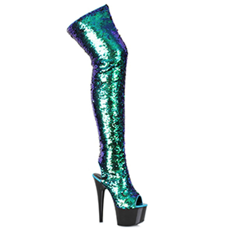 Ellie Shoes - 7" Peeptoethigh High Sequined Boots