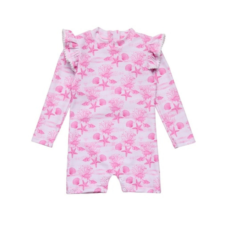 Snapper Rock - Girls Pink Lagoon Long Sleeve Sunsuit