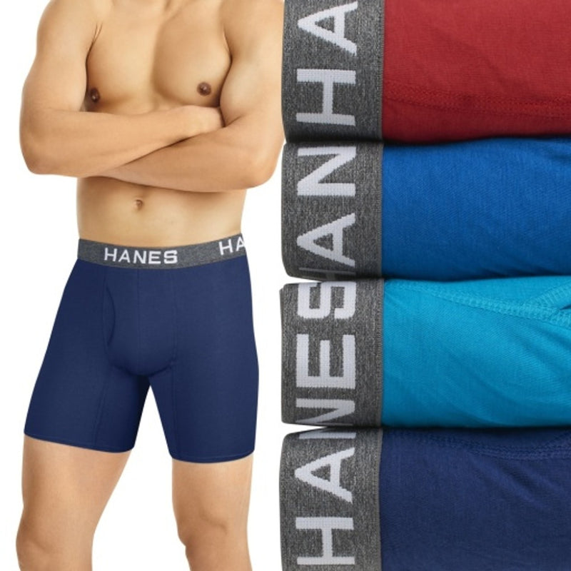Hanes - Mens Ultimate Comfort Flex Fit Mens Boxer Brief Underwear Red/Blue 4-Pack