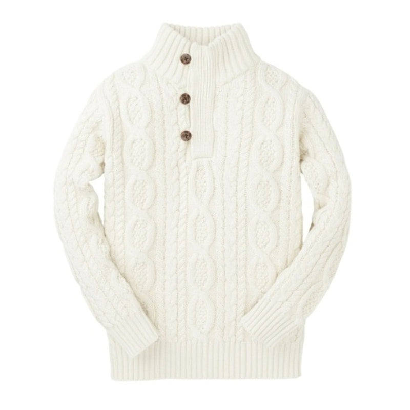 Hope & Henry - Boys Mock Neck Organic Cable Sweater with Buttons