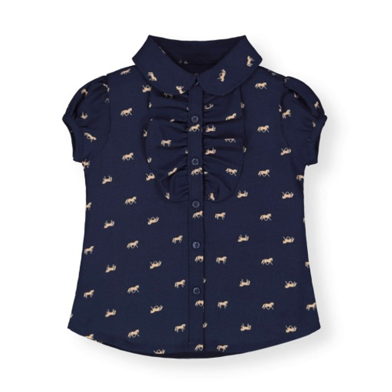 Hope & Henry - Girls Ruffle Front Shirt with Puff Sleeves