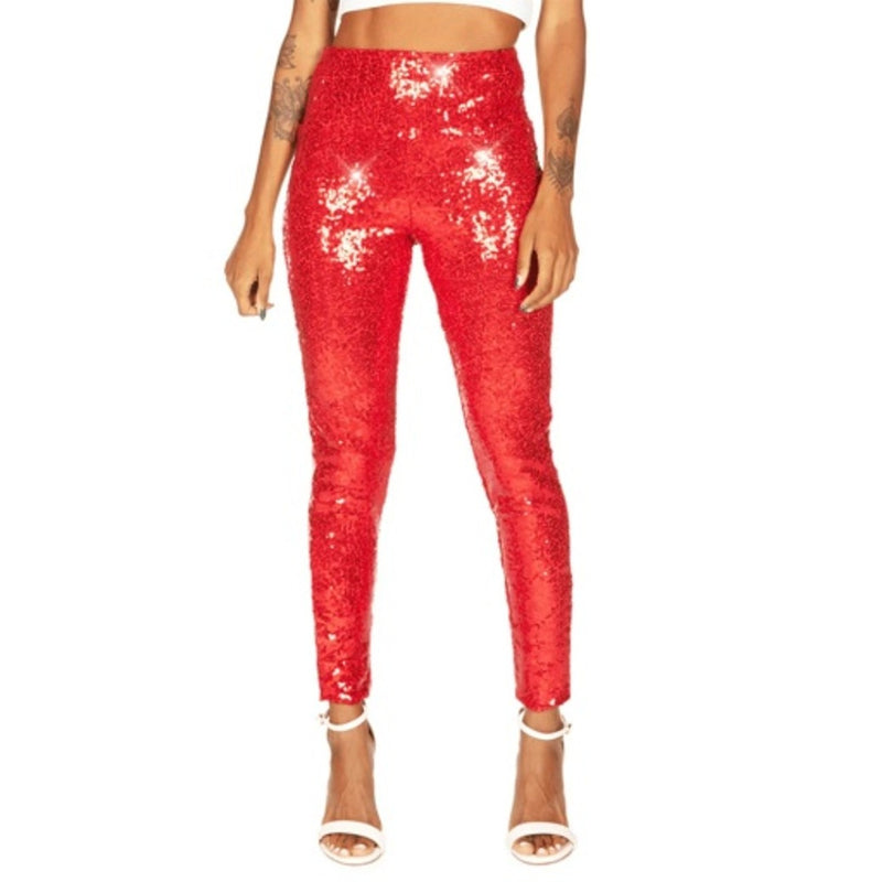Tipsy Elves - Womens Red Sequin High Waisted Leggings