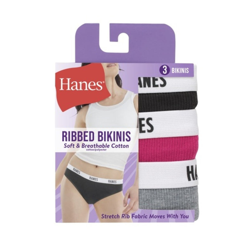Hanes - Womens Soft & Breathable Women’S Ribbed Cotton Bikini Underwear 3-Pack