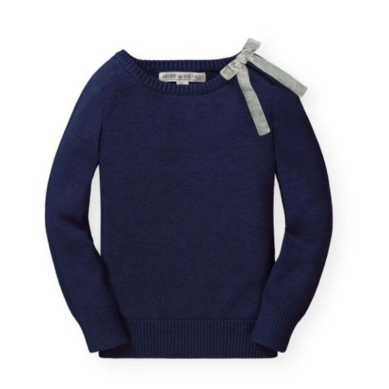 Hope & Henry - Girls Organic French Sweater with Velvet Bow