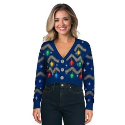 Tipsy Elves - Womens Tinsel Light Up Cropped Cardigan