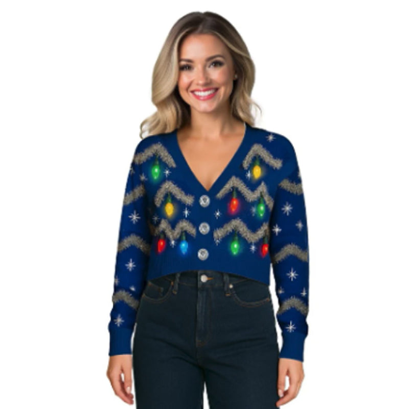 Tipsy Elves - Womens Tinsel Light Up Cropped Cardigan
