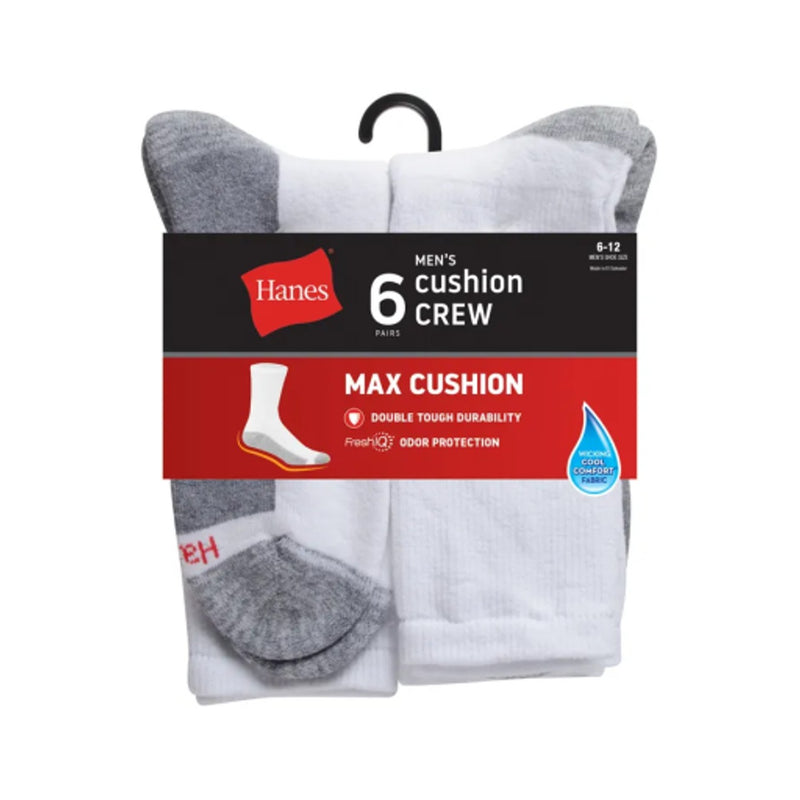 Hanes - Mens Double Tough Mens Crew Socks Max Cushion 6-Pairs