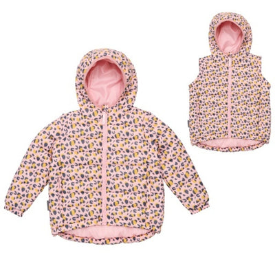 Snapper Rock - Girls Leopard Love 2 in 1 Puffer Jacket/Vest
