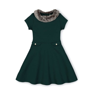 Hope & Henry - Girls Fit and Flare Ponte Dress with Faux Fur