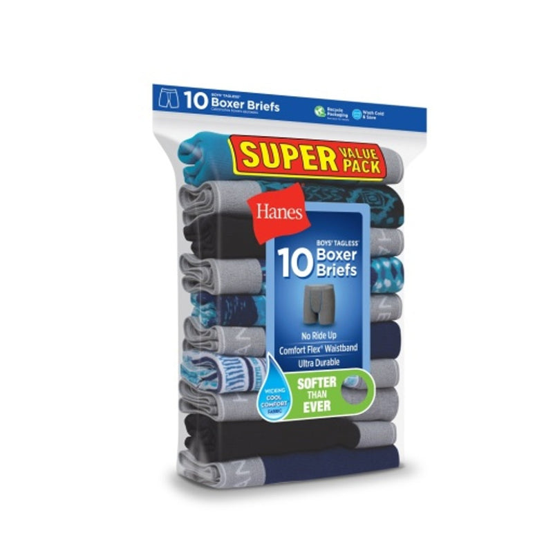 Hanes - Boys Comfort Flex Boys' Boxer Brief Super Value Pack Prints/Solids 10-Pack