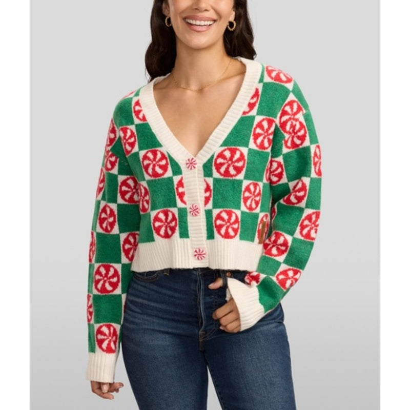 Tipsy Elves - Womens Cozy Knit Checker Mint Cropped Cardigan