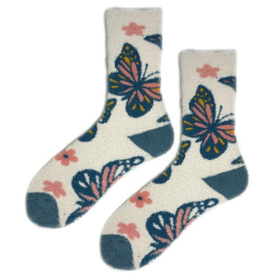 Oooh Yeah - Womens Butterfly Kiss Fluff N Stuff Non Skid Womens Crew Socks