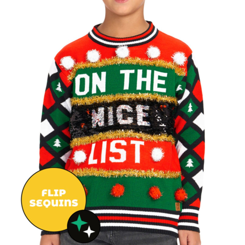 Tipsy Elves - Kids Naughty or Nice Reversible Sequin Ugly Christmas Sweater