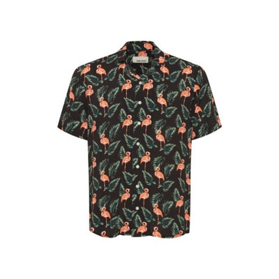DK Company - Mens Button-Up Viscose Shirt with Flamingos