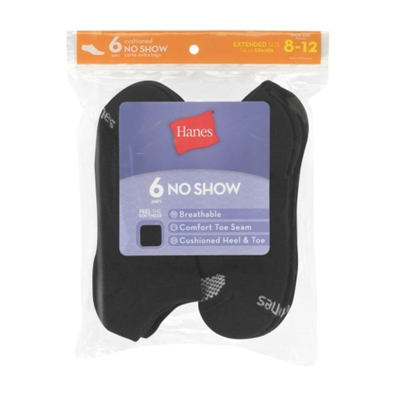 Hanes - Womens No-Show Socks Moisture-Wicking Extended Sizes 8-12 6-Pairs
