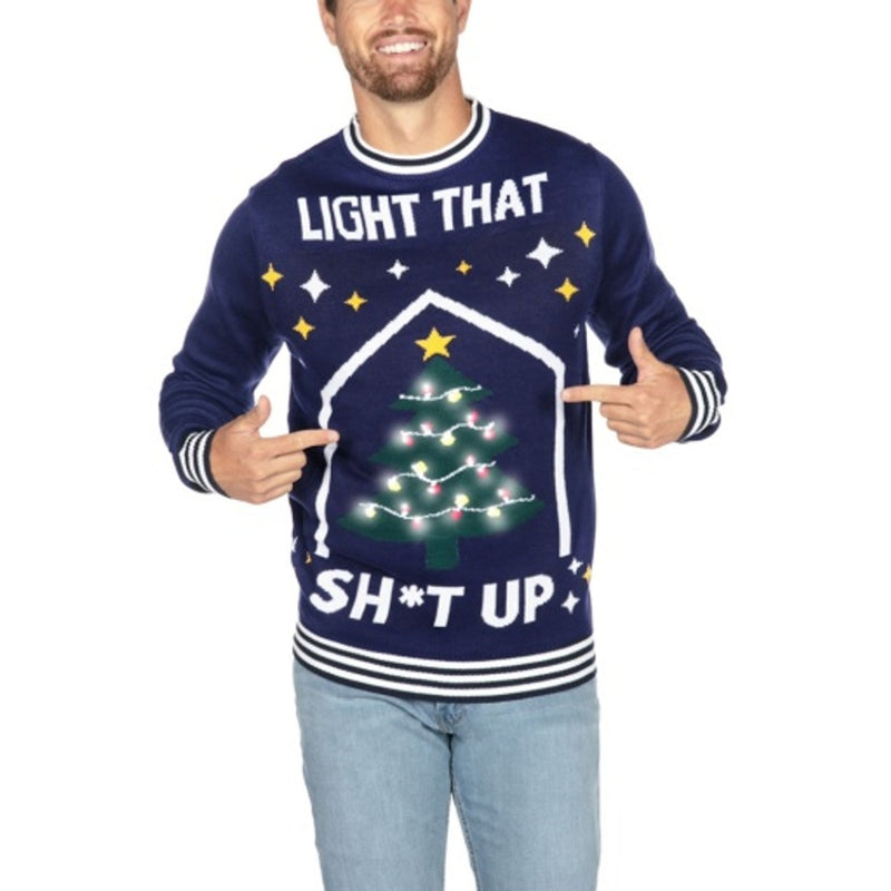 Tipsy Elves - Mens Light That Sh*T Up Ugly Christmas Sweater