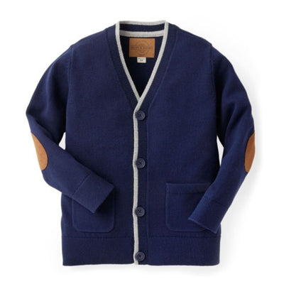 Hope & Henry - Boys Tipped Organic Cardigan with Elbow Patches