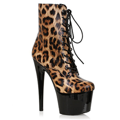 Ellie Shoes - 7" Stiletto Snakeskin Platform Ankle Bootie with Laces