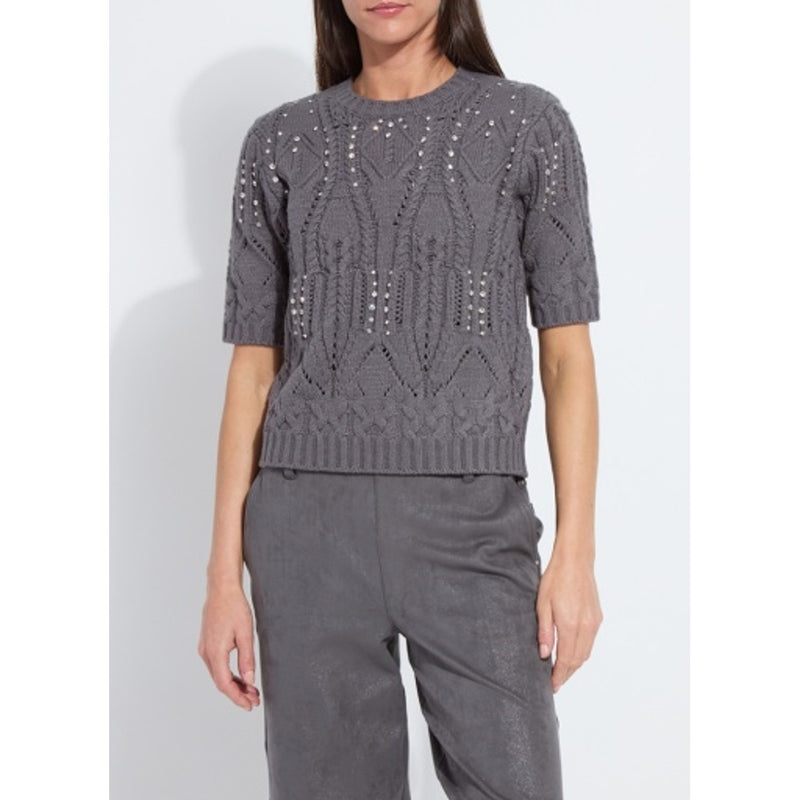 Lysse - Womens Hadley Cozy Short Slv Embellished Cable Sweater