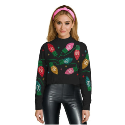 Tipsy Elves - Womens Sequin Lights Cropped Turtleneck Sweater