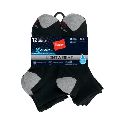 Hanes - Mens X-Temp Mens Lightweight Ankle Socks Shoe Sizes 6-12 12-Pairs