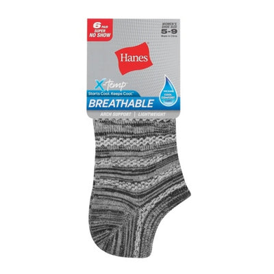 Hanes - Womens X-Temp Womens Super No Show Socks, Shoe Sizes 5-9, 6-Pairs