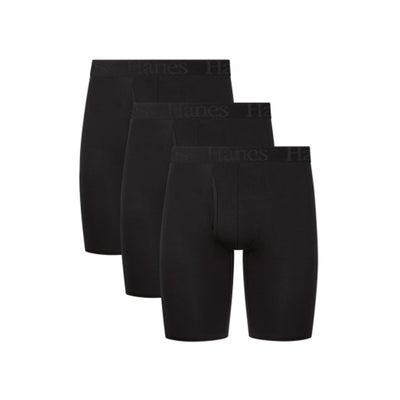 Hanes - Mens Originals Ultimate Mens Supersoft Long Leg Boxer Brief Underwear Black 3-Pack