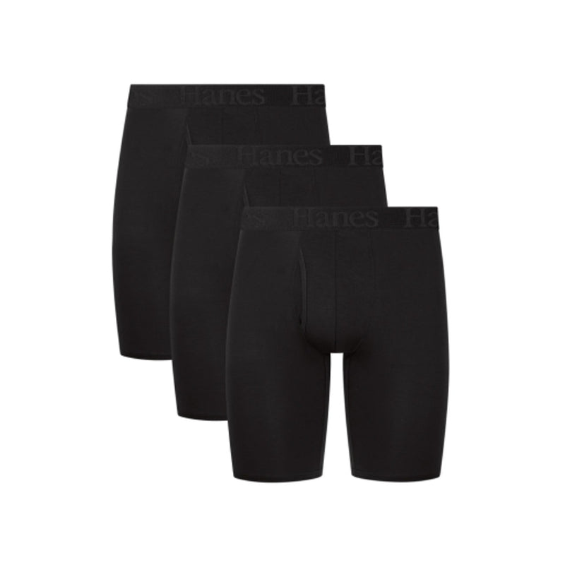 Hanes - Mens Originals Ultimate Mens Supersoft Long Leg Boxer Brief Underwear Black 3-Pack
