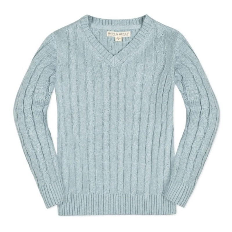 Hope & Henry - Boys Organic Fine Gauge Cable V-Neck Sweater