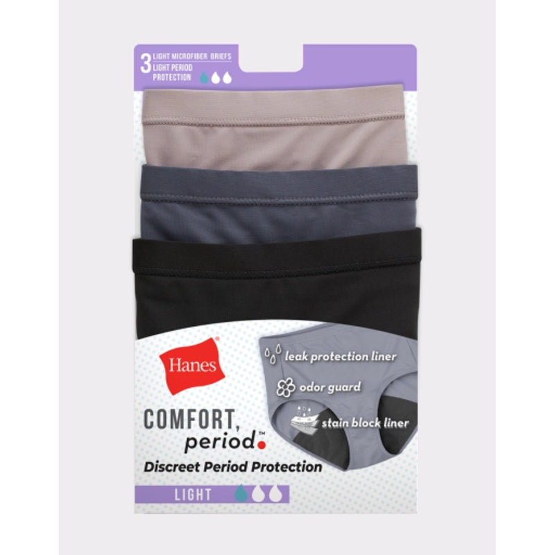 Hanes - Womens Comfort Period. Womens Brief Period Underwear Light Leaks Neutrals 3-Pack
