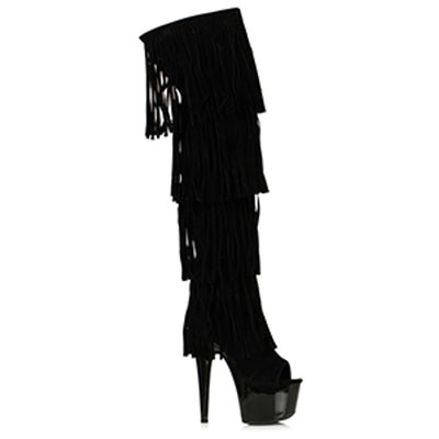 Ellie Shoes - 7" Heel Thigh High Boot with Fringe
