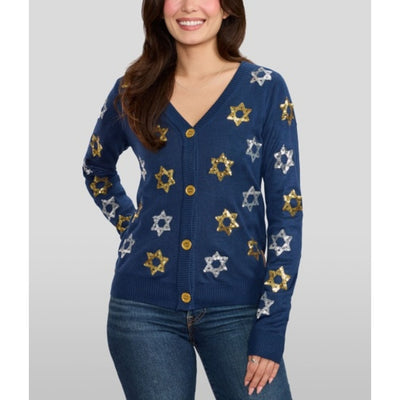 Tipsy Elves - Womens Shimmering Star of David Cardigan Sweater