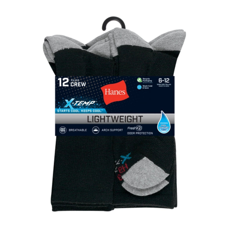 Hanes - Mens X-Temp Mens Lightweight Crew Socks Shoe Sizes 6-12 12-Pairs