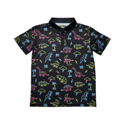 Tipsy Elves - Kids Neon Dinosaur Golf Polo