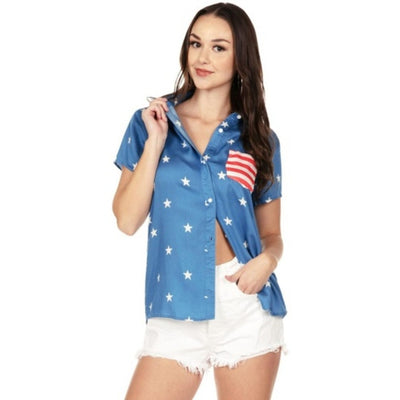 Tipsy Elves - Womens Old Glory American Flag Button Down Shirt