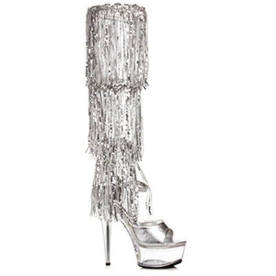 Ellie Shoes - 6" Stiletto Sandal with Knee High Metallic Fringe